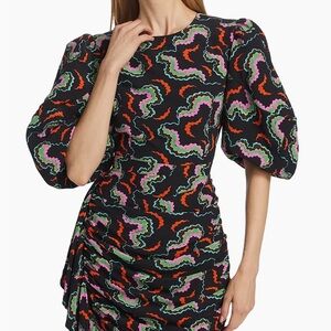 Rhode Pia Printed Puff-Sleeve Mini Dress